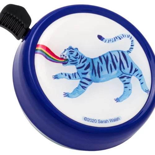 Sonnette de vélo Liix grand format motif tigre arc-en-ciel bleu