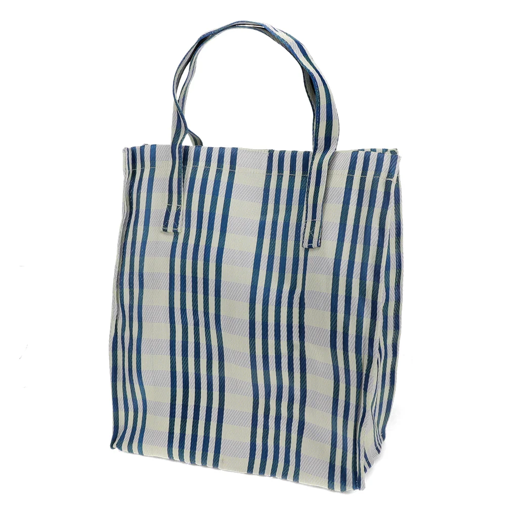 Cabas tissé en plastique recyclé – Blanc et bleu — vue 2